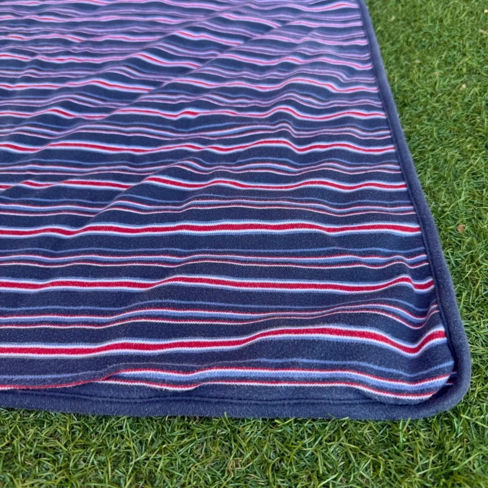 Vtg Striped Cotton Baby Blanket Nursery Navy Blue‎ Red Kidcore 23.5 X 26.5